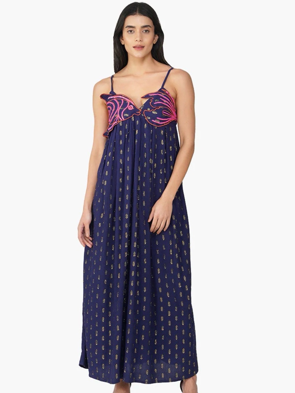 America & Beyond Navy Maxi Dress with Pink & Gold Accents